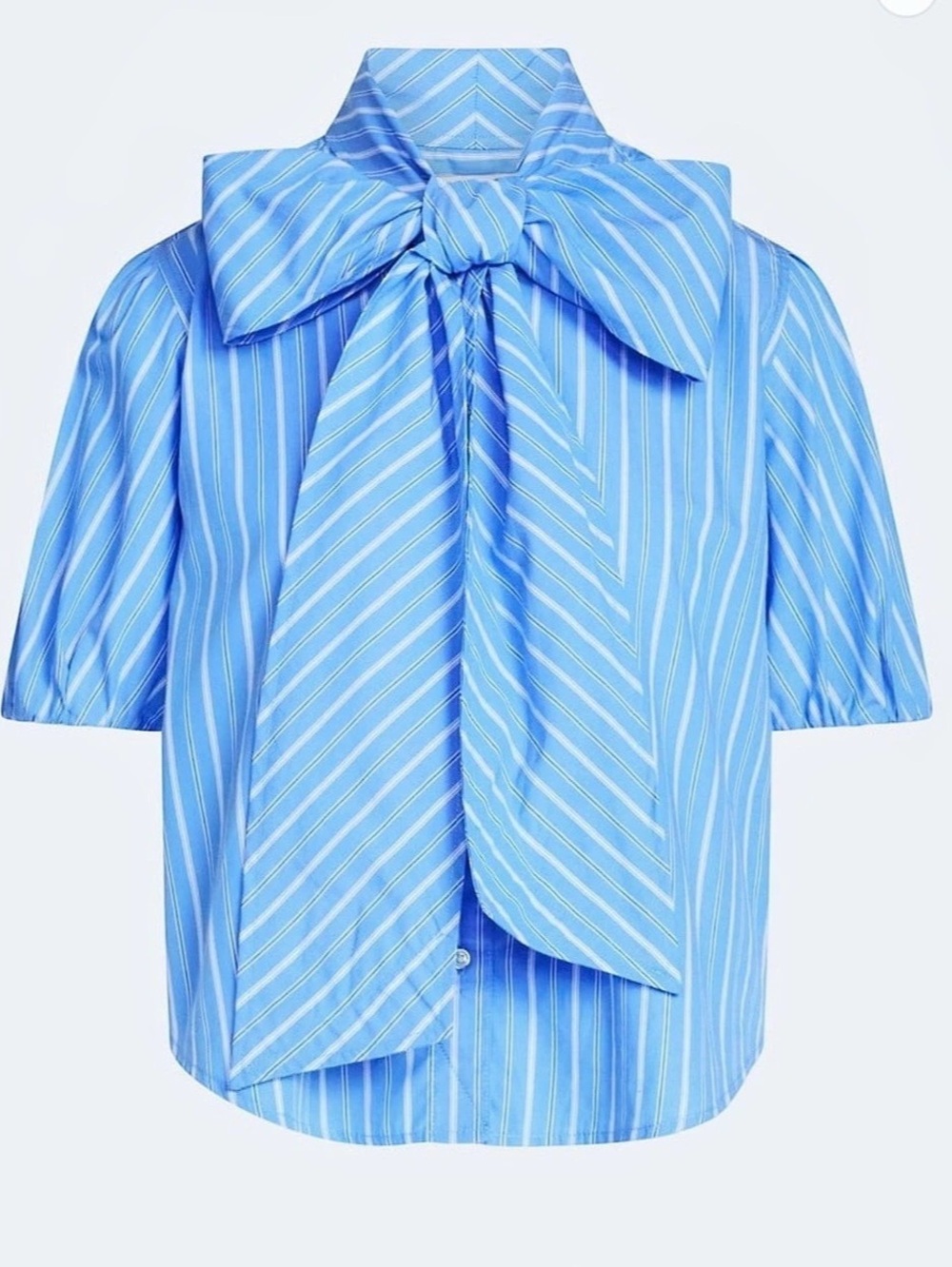 Free Assembly Blue & White Striped Bow-Neck Blouse